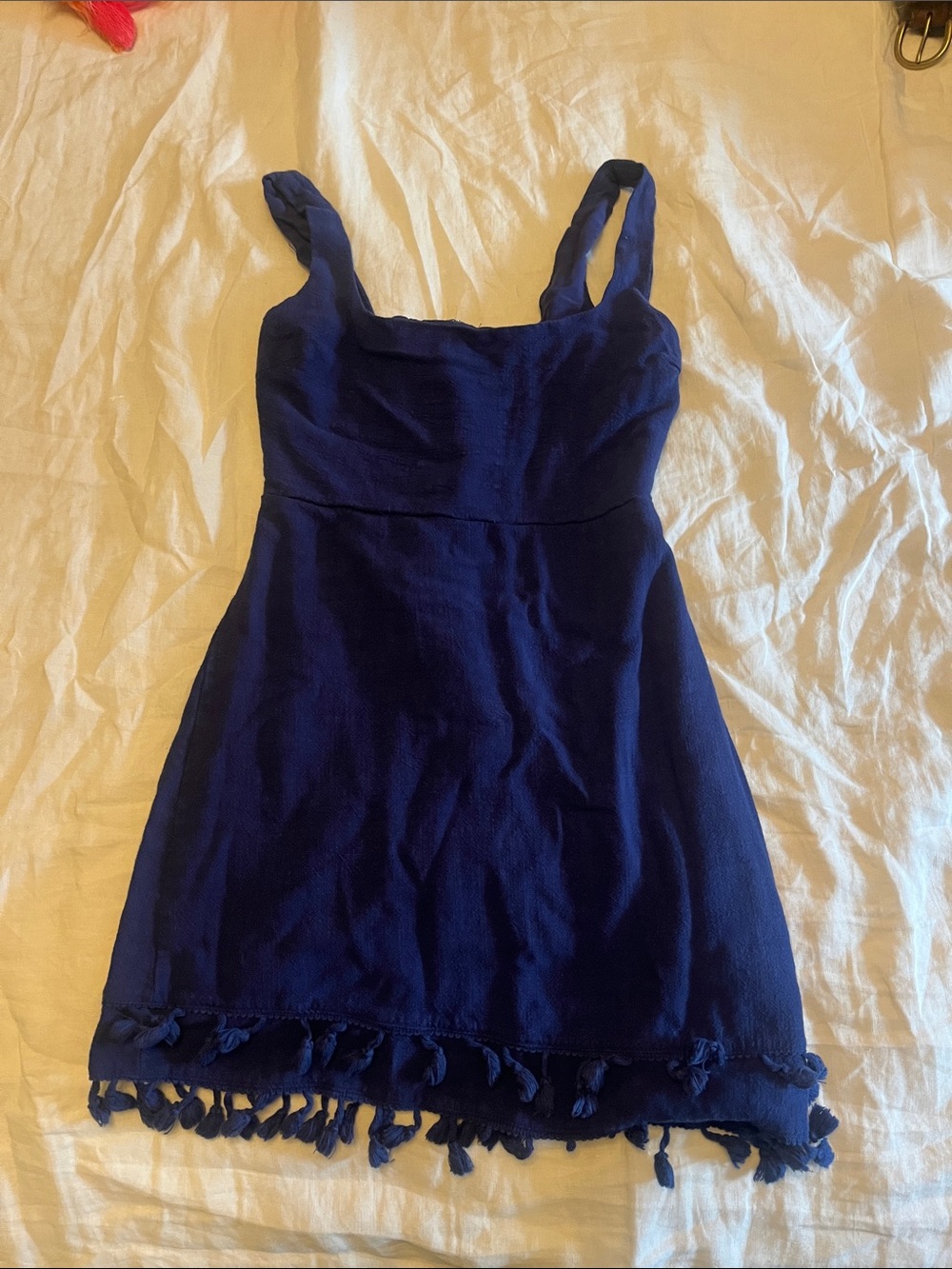 Lulu's Navy Blue Mini Dress with Tassel Hem